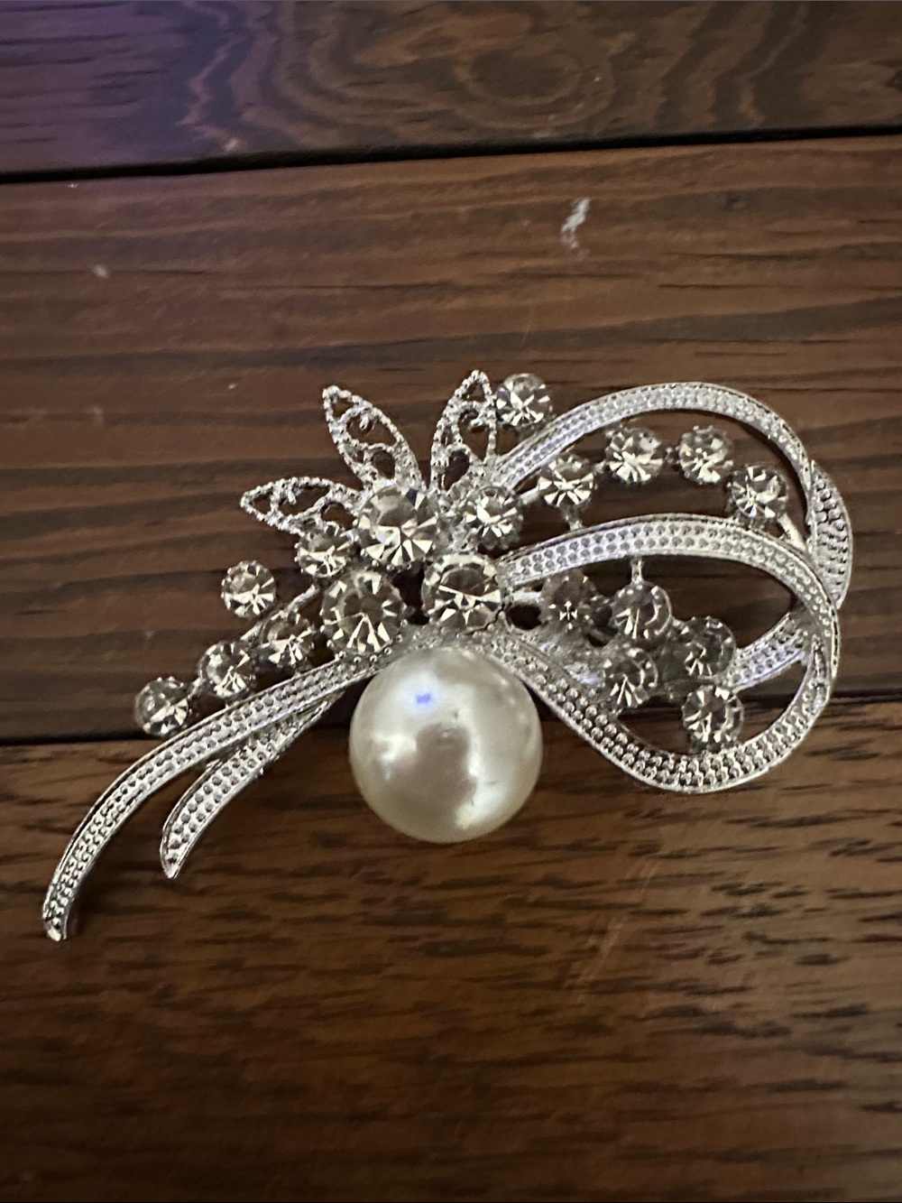 Crystal & Pearl Silver-Tone Floral Brooch
